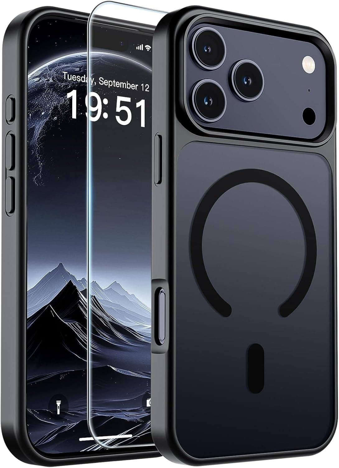 SUPFINE Magnetic for iPhone 17 Pro Max Case Black | With Screen Protector, Translucent Matte, Compatible with MagSafe, Military Grade Drop Proof, Rugged Shockproof Protective