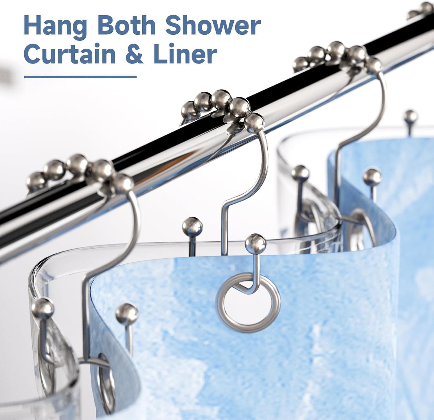 Titanker Shower Curtain Hooks Rings, Rust Resistant Metal Double Glide Shower Hooks Rings for Bathroom Shower Rods Curtains, Set of 12 Hooks - Nickel
