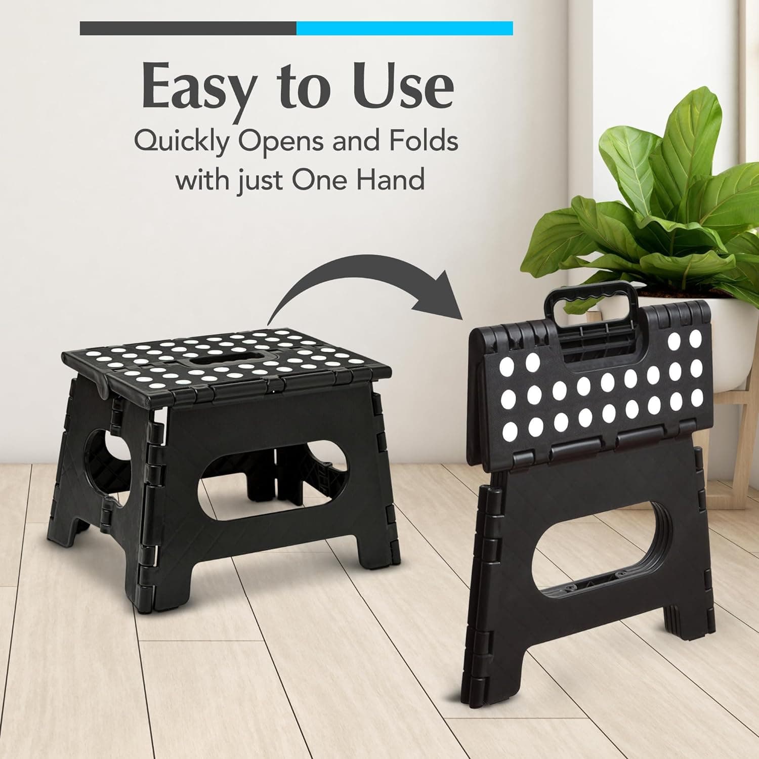 Handy Laundry Folding Step Stool 9 Inch, Black, Non-Slip Holds 300 lbs | 9 Inch, Black, Foldable Collapsible Step Stool, Non-Slip, Holds 300 lbs, Kitchen Bathroom Bedroom, Adults