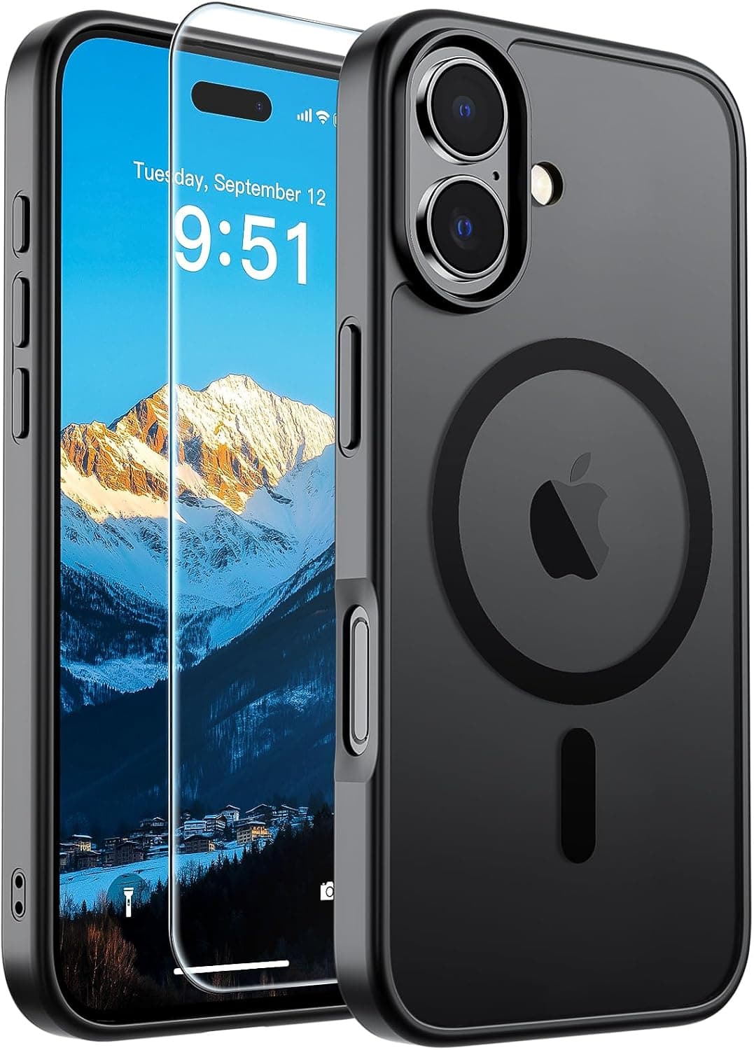 SUPFINE Magnetic for iPhone 17 Case Black with Screen Protector | Translucent Matte Phone Cover, Compatible with MagSafe, Military Grade Drop Proof, Rugged Shockproof Protective