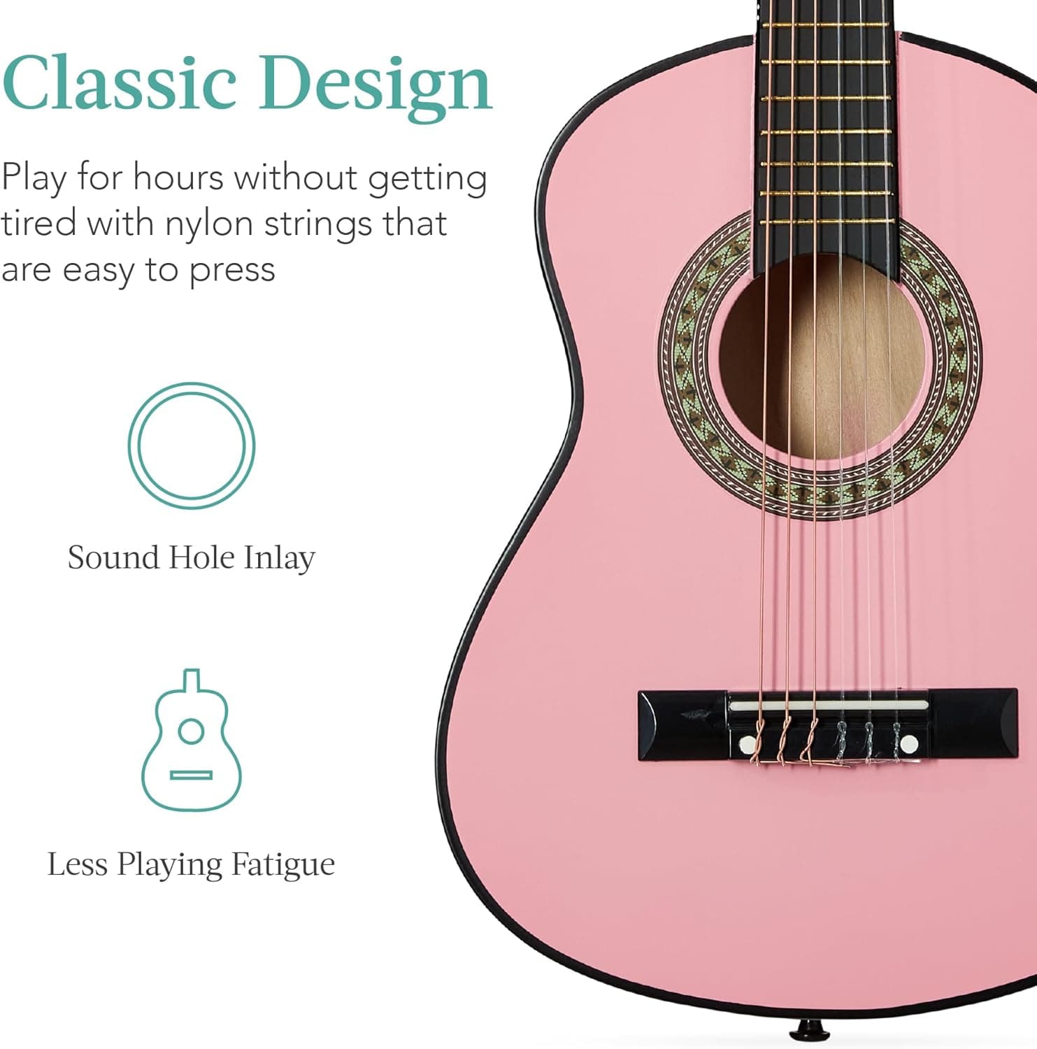 Best Choice Products 30in Kids Acoustic Guitar, All-in-One Beginner Starter Kit w/Strap, Case, Extra Strings, Rosette Inlay - Pink
