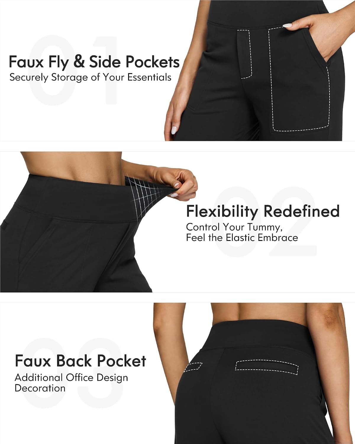 G4Free Yoga Pants for Women Wide Leg Pants with Pockets High Waisted | Moisture Wicking, Soft Comfortable Feel, 4-Way Stretch, Faux Fly, Faux Back Pockets, Yoga, Work & Casual Wear