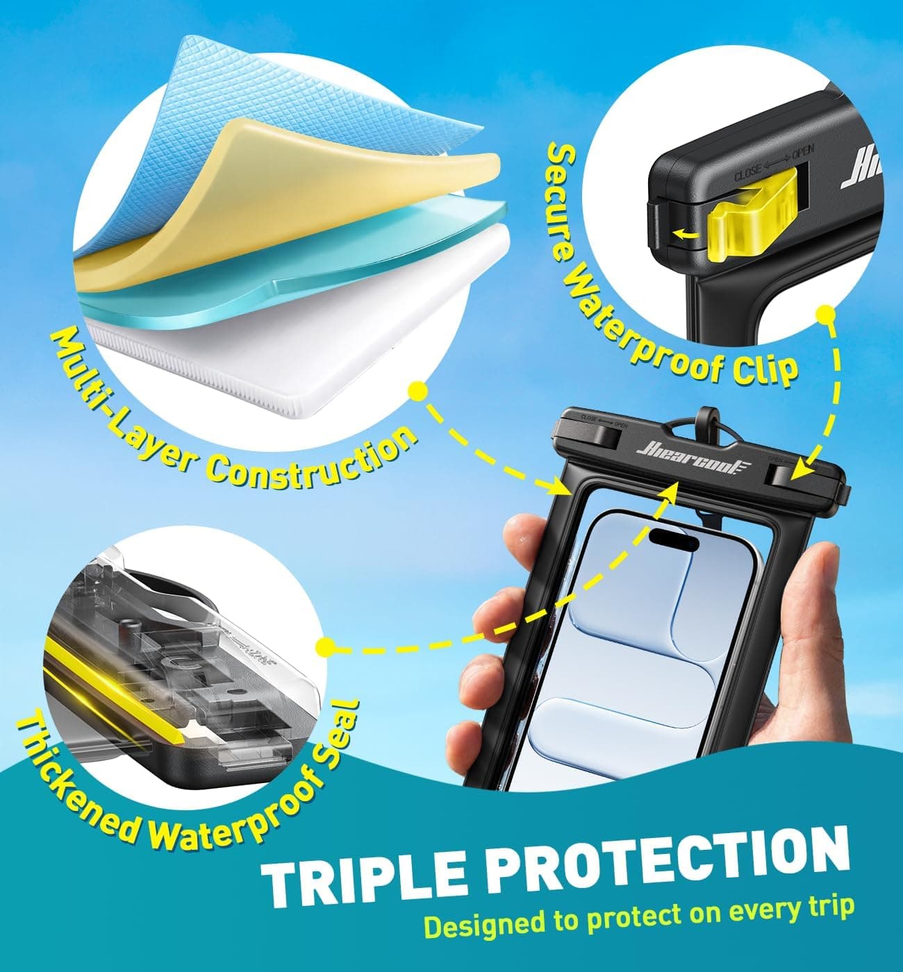 Hiearcool Waterproof Phone Pouch, IPX8 Waterproof Phone Case for iPhone 17/16/15/14 Pro Max, Cell Phone Dry Bag for Beach & Cruise Essentials, Touch Screen, Lanyard Included, 2 Pack (Fits Up to 8.9”)