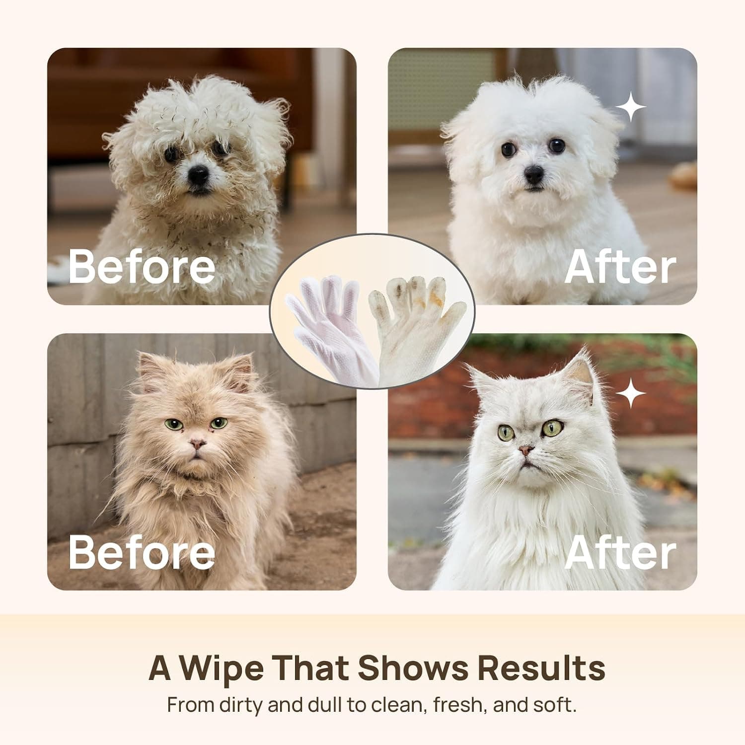 HICC PET Dog Wipes for Dogs & Cats, Glove Design, 20 Count | Fresh Coat Between Baths, Head-to-Tail Grooming, Plant-Based Formula, No-Rinse, Quick Everyday Cleanups, Coconut Scent