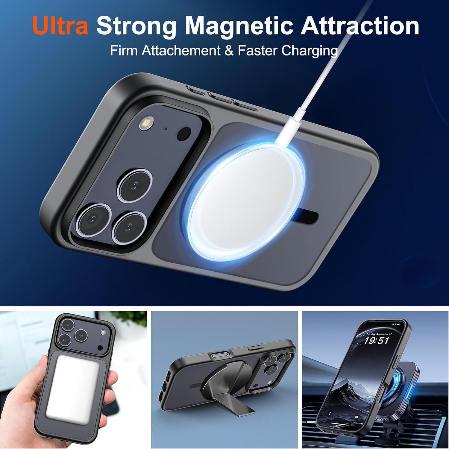 SUPFINE Magnetic for iPhone 17 Pro Max Case Black | With Screen Protector, Translucent Matte, Compatible with MagSafe, Military Grade Drop Proof, Rugged Shockproof Protective