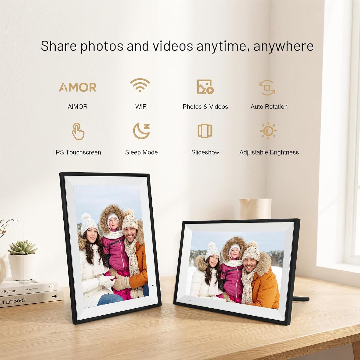 AEEZO Digital Picture Frame, 10.1 Inch Digital Photo Frame with 1280 * 800 HD IPS Touch Screen, Smart Digital Frame Built-in 32GB Memory, Auto-Rotate Easy Setup via AiMOR APP(Black)