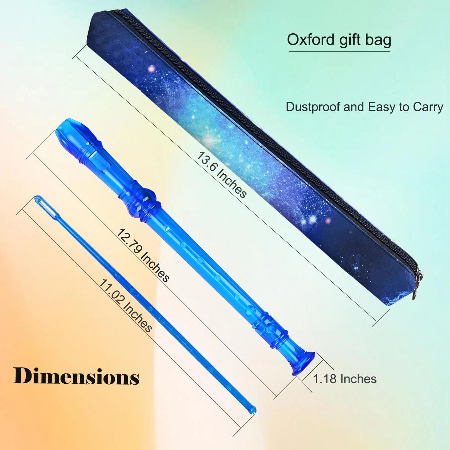 8 Hole Soprano Recorder with Cleaning Rod and Bag, Professional German Style C Key Recorder for Kids Beginners Students (Crystal Blue)