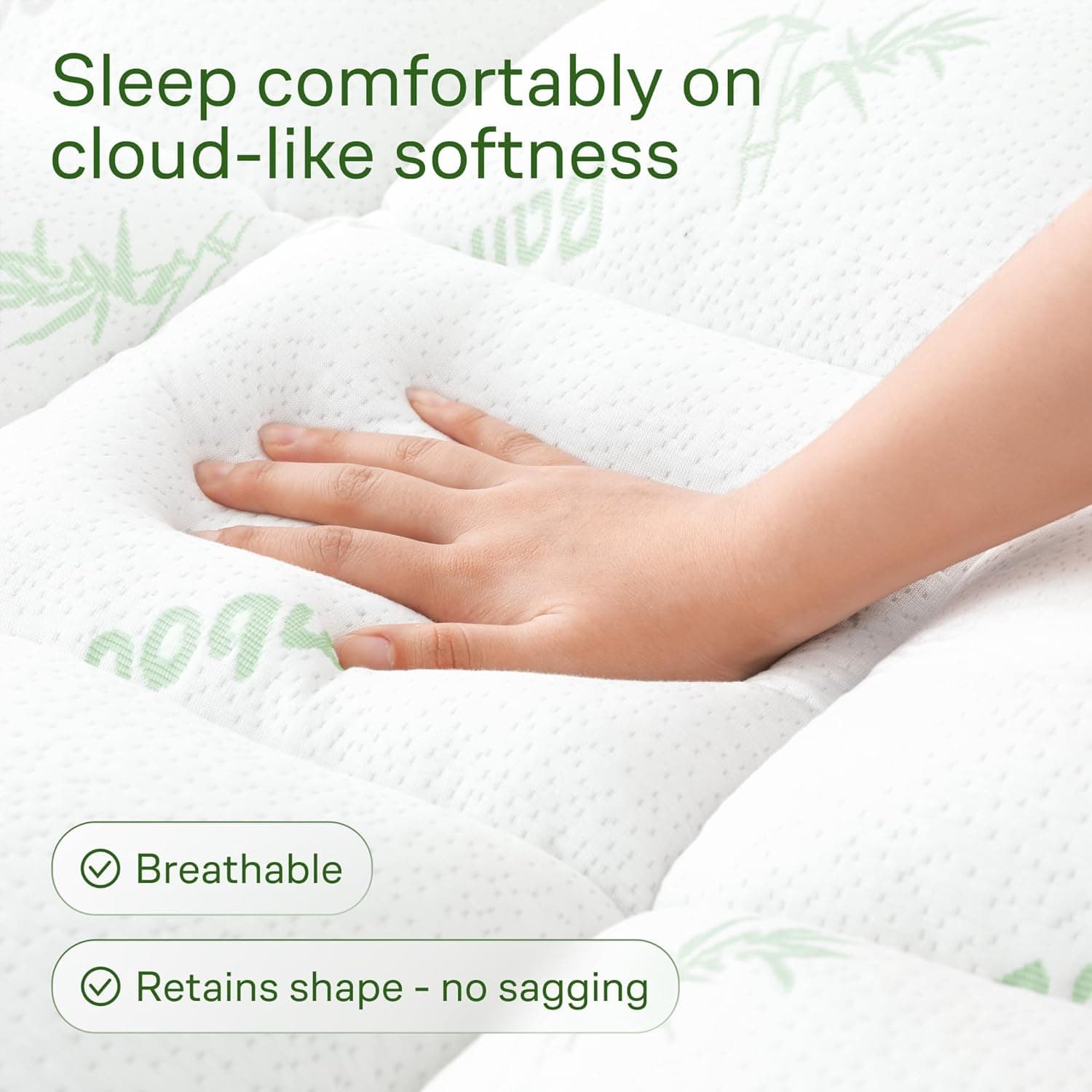 Niagara Sleep Solution Ultra Soft & Cooling Mattress Topper - Queen Size | Rayon Derived from Bamboo, Pillow Top Mattress Pad, 20" Deep Pocket, Back Pain Relief, Perfect for Hot Sleepers, Green