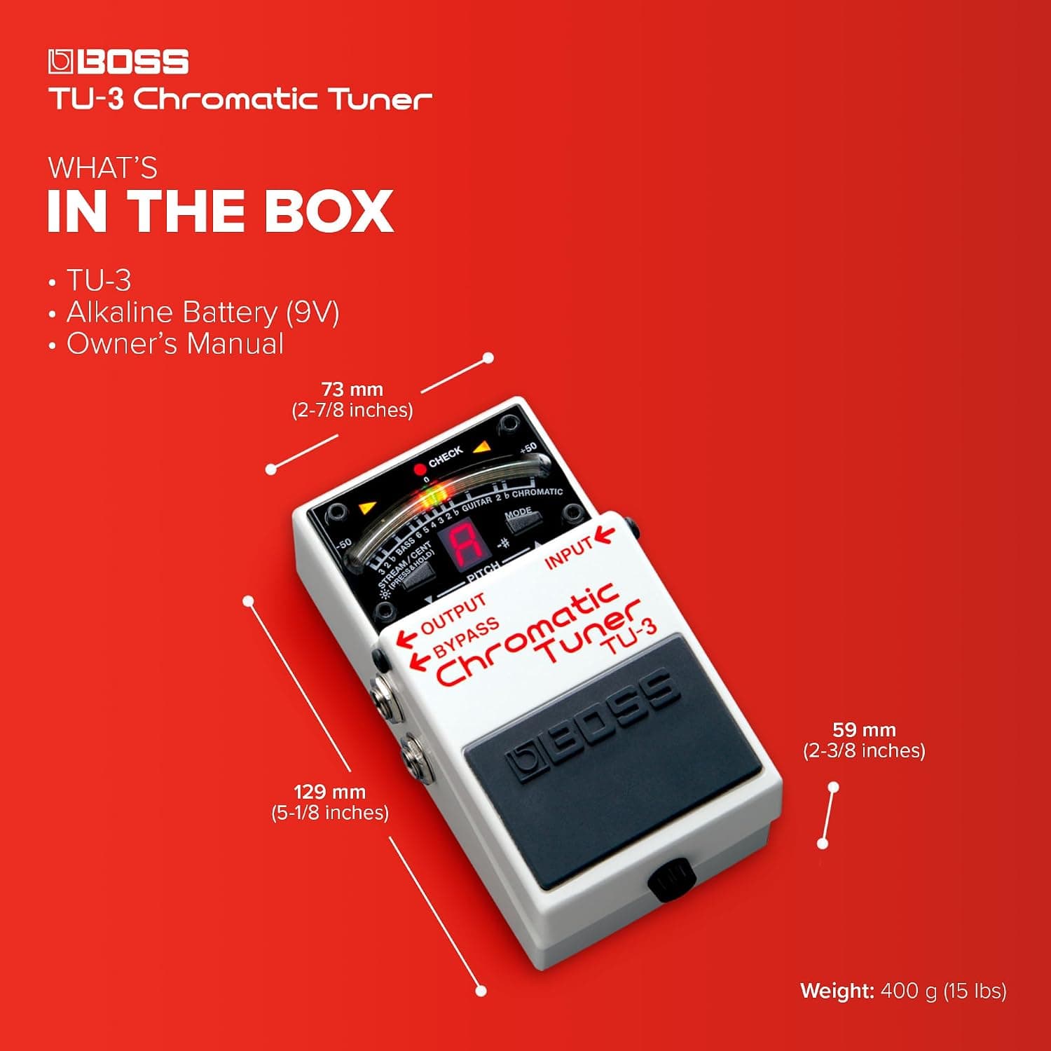 BOSS TU-3 Compact Chromatic Tuner | Perfect for Guitar & Bass | Industry-Standard Performance | Tank-Tough BOSS Stompbox Body | 21-Segment LED Meter | Accu-Pitch Sign Function | Industry-Standard Performance, Tank-Tough BOSS Stompbox Body, 21-Segment LED Meter, Accu-Pitch Sign Function