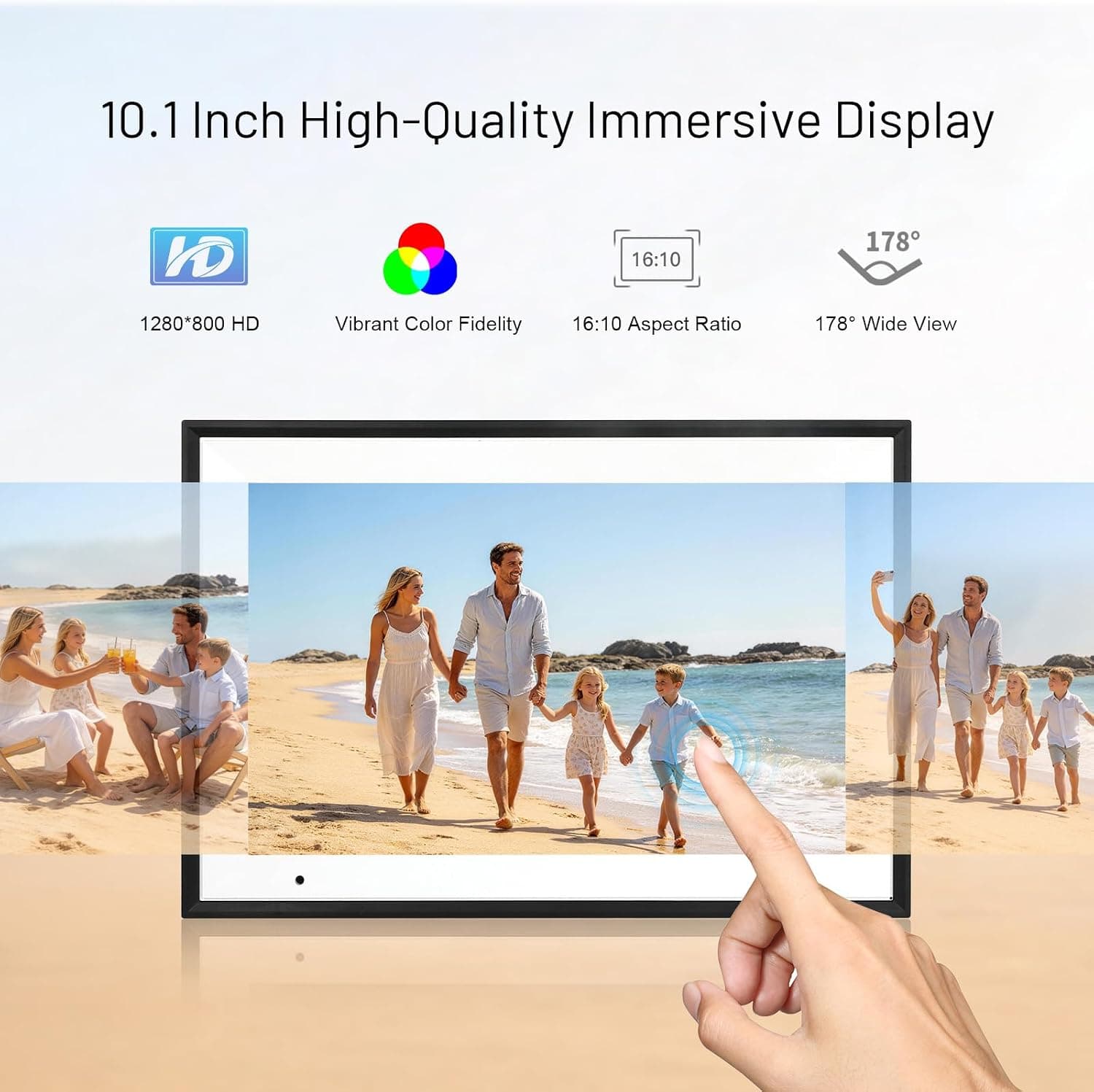 AEEZO Digital Picture Frame, 10.1 Inch Digital Photo Frame with 1280 * 800 HD IPS Touch Screen, Smart Digital Frame Built-in 32GB Memory, Auto-Rotate Easy Setup via AiMOR APP(Black)