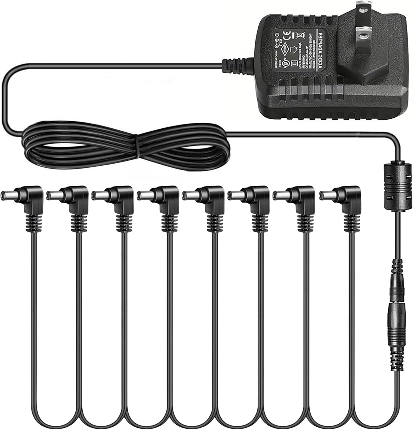 Guitar Pedal Power Supply DC 9V 1A (10mA -1000mA) Center Negative | External Positive Low Noise AC Wall Adapter With 1to8 Way Daisy Chain Cables Power Splitter for Most Guitar Effect Pedals