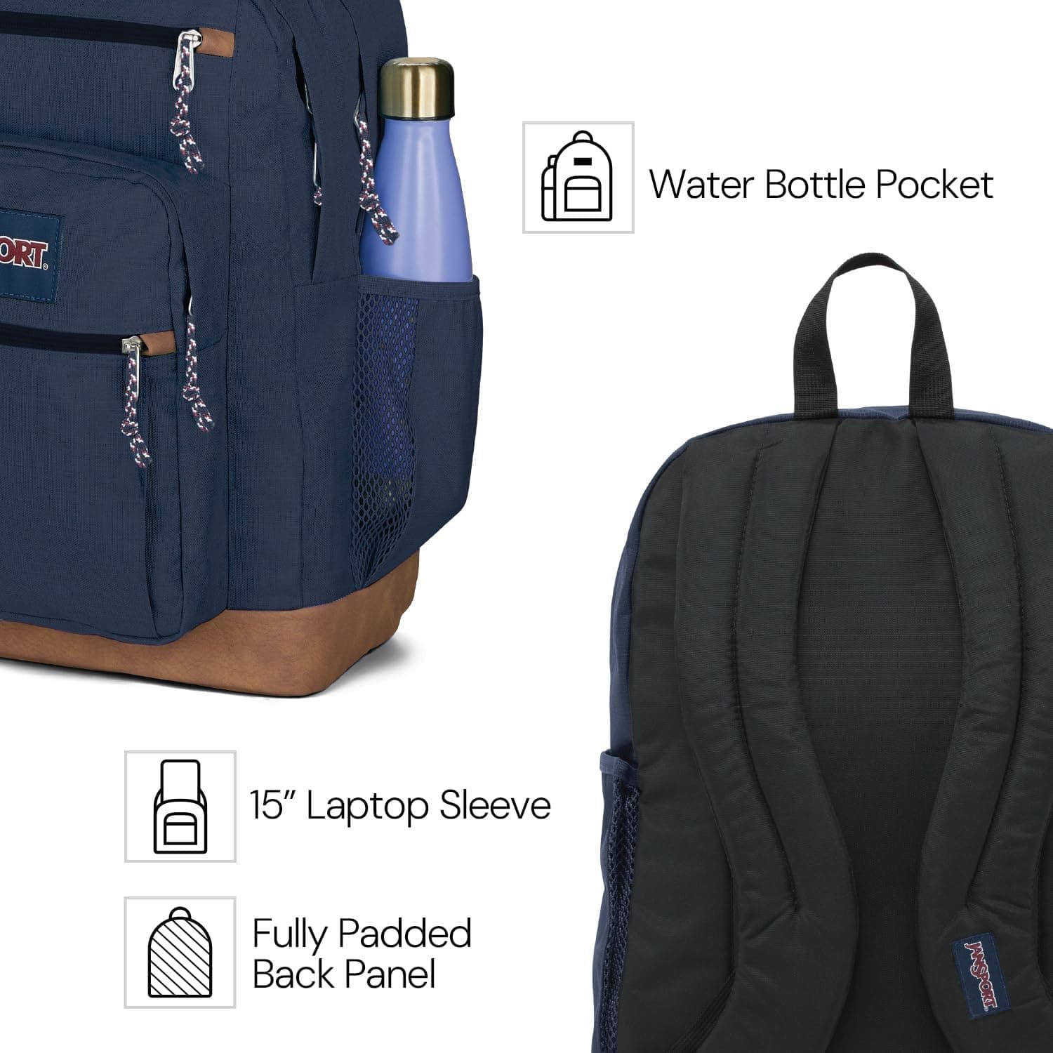 JanSport Cool Backpack, with 15-inch Laptop Sleeve - Large Computer Bag Rucksack with 2 Compartments, Ergonomic Straps, Black | Ergonomic Straps, Waterbottle Pocket, Campus Weekender Travel Rucksack