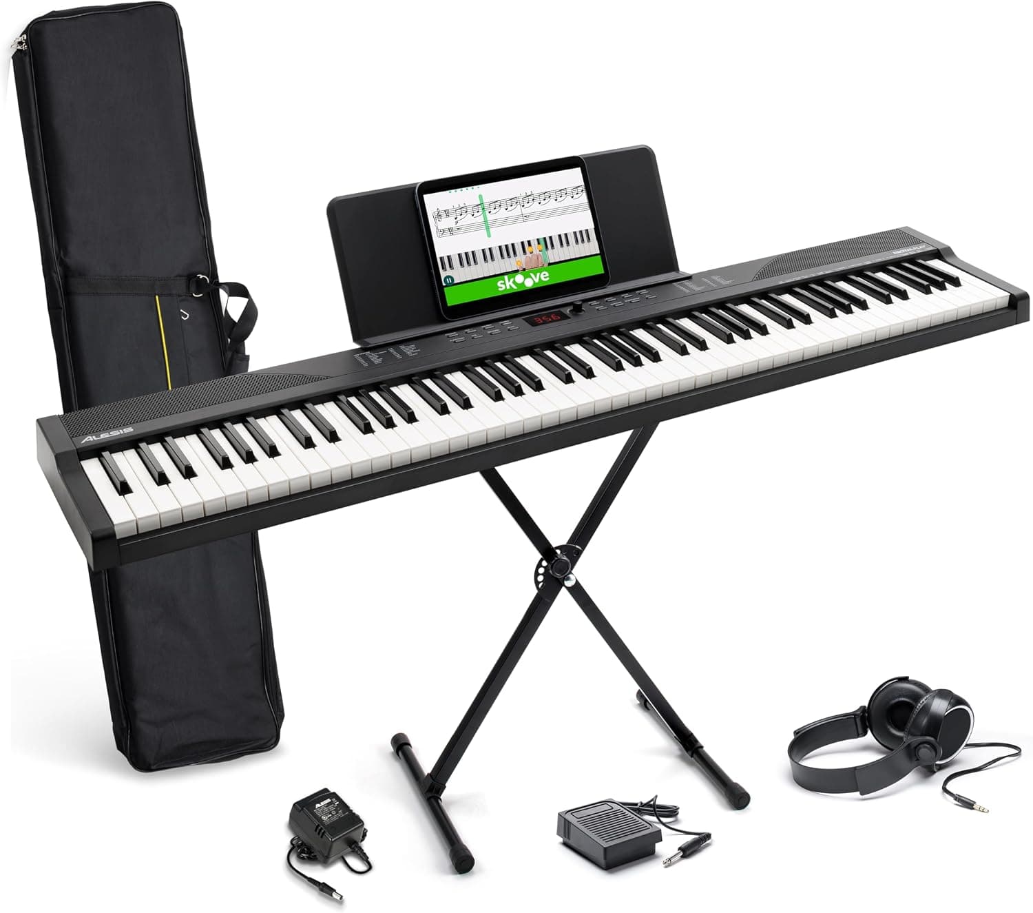 Alesis Recital Play 88-Key Piano Keyboard Bundle | Portable, 480 Voices, Split/Layer Modes, Includes Lessons, Stand, Sustain Pedal, Headphones, Carry Bag, for Beginners