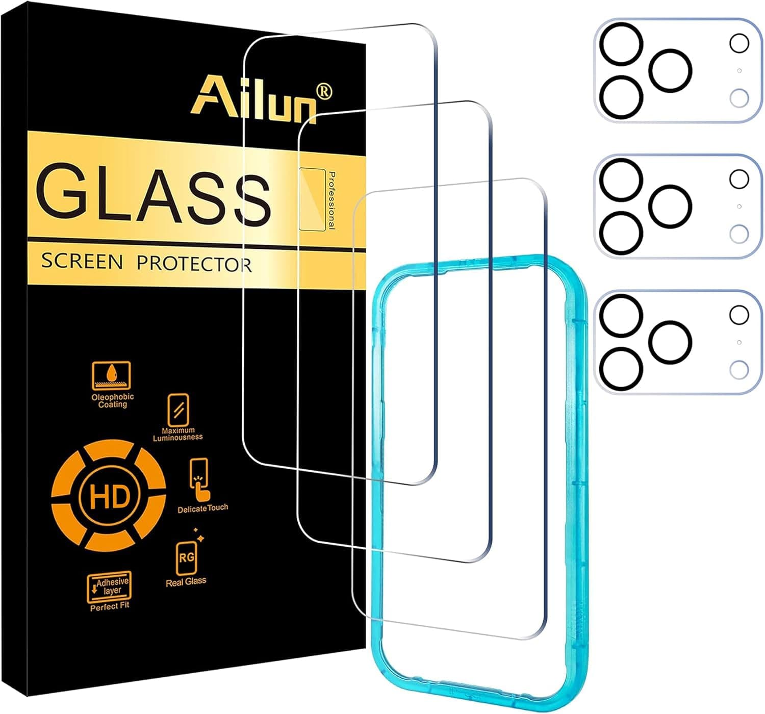 Ailun Screen Protector + Camera Lens Protector for iPhone 17 Pro, 3+3 Pack | 6.3 inch, Installation Frame, Sensor Protection, Dynamic Island Compatible, Tempered Glass, Case Friendly
