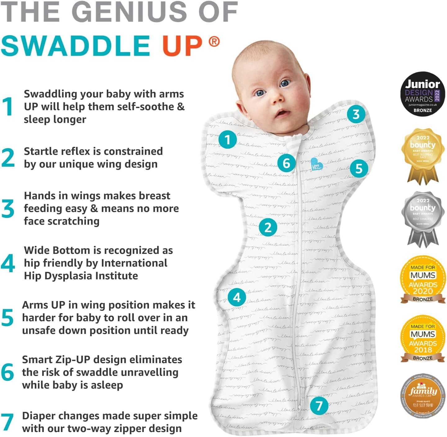 Love to Dream Swaddle UP, Baby Sleep Sack, Self-Soothing Swaddles for Newborns, Improves Sleep, Secure Fit Helps Calm Startle Reflex, New Born Essentials for Baby, Small 8-13lbs, Gray