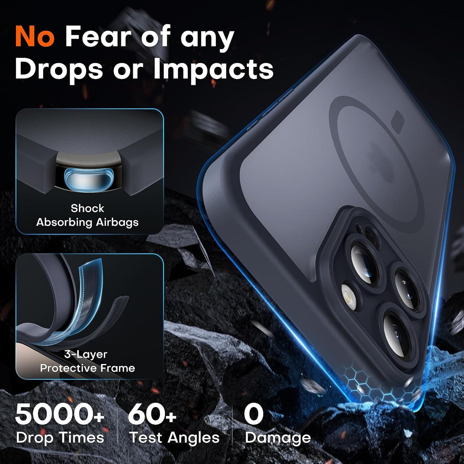 TOCOL for iPhone 16 Pro Max Case, Compatible with MagSafe, Black | Built-in Magnets, Full Camera & Military-Grade Protection, Anti-Slip Shockproof Translucent Matte Back Phone Cover