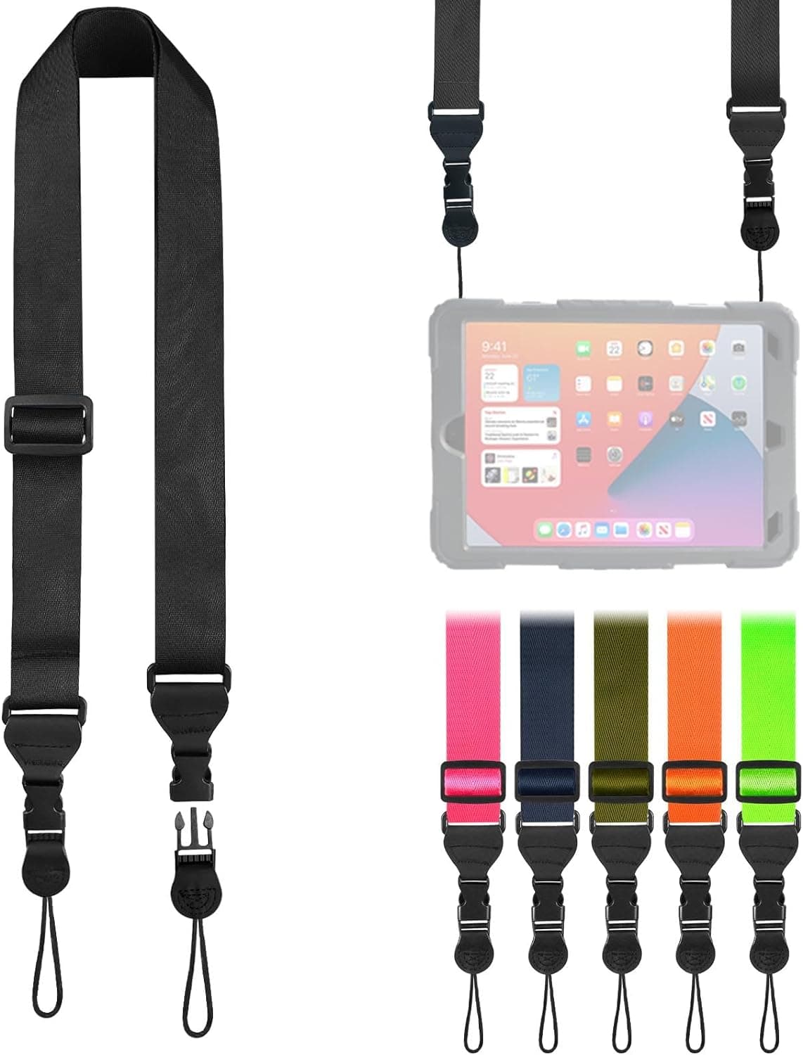 FIEIL Adjustable Shoulder Strap, Nylon Camera Strap, Comfortable Neck Strap for iPad, Cellphone Tablet, Camera, Laptop, Binocular, Luggage Bag (Black Universal Lanyard)