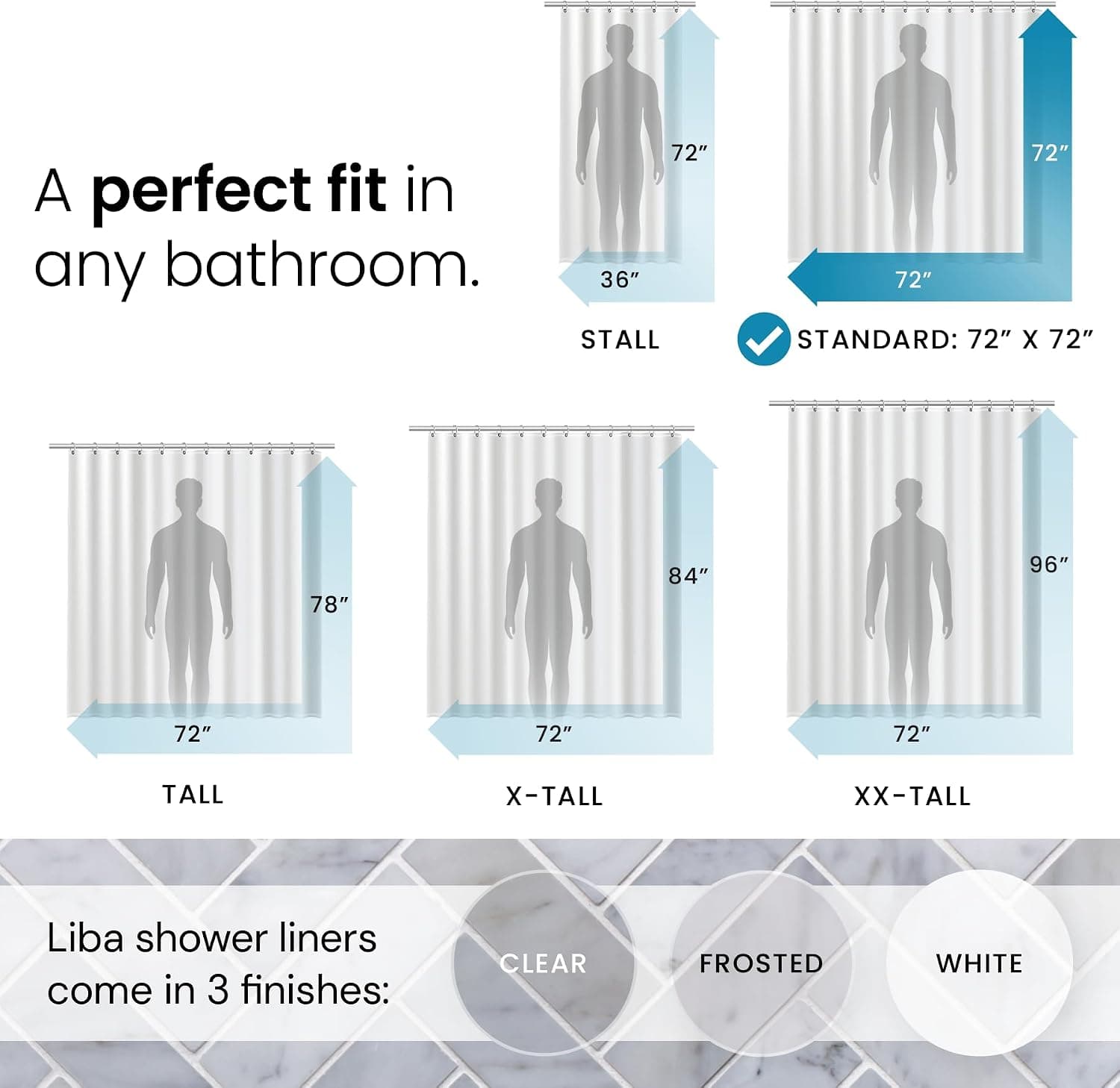 LiBa Shower Curtain PEVA 8G, 72x72 Inch Waterproof Clear | Non-toxic shower liner, waterproof plastic shower curtain, rust-proof grommets, weighted magnets, bathroom accessories