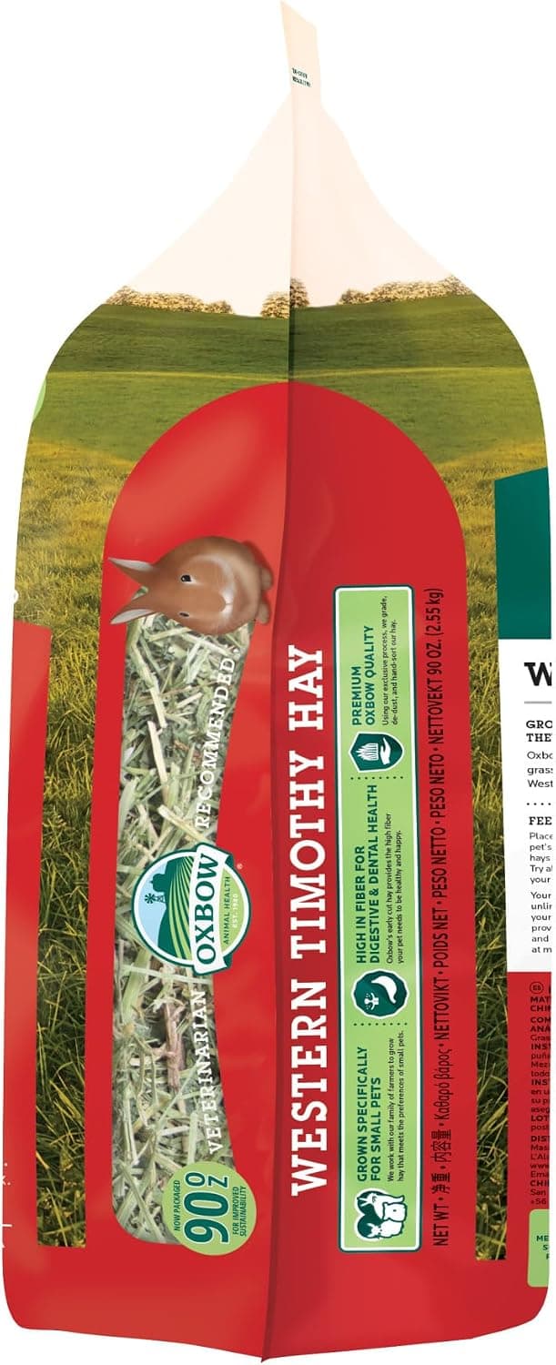 Oxbow Western Timothy Hay, Rabbit & Guinea Pig Hay, High Fiber, USA, 90 oz | Oxbow Timothy Hay, Bunny Hay For Rabbits, Guinea Pigs, Bunnies and Chinchillas, Hand-Sorted, De-Dusted, Made in USA