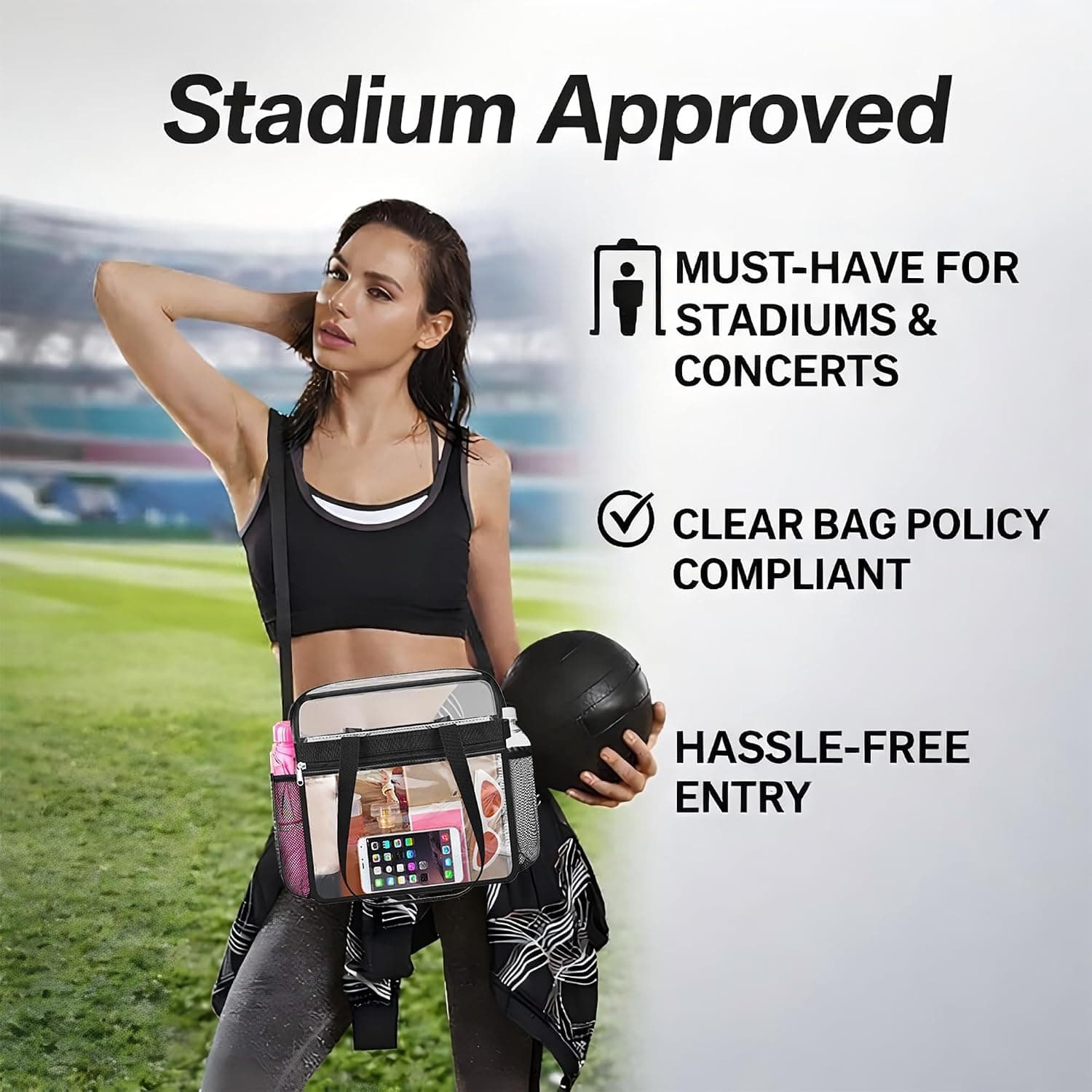 Oraben Clear Tote Bag Clear Bag Stadium Approved 12x6x12 Stadium Bag for Work, Sports Games,Gym