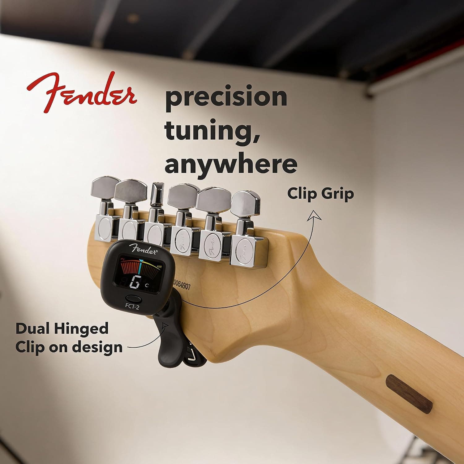 Fender FCT-2 Professional Multi-Instrument Clip-On Tuner for Guitar, Bass, Ukulele, and Violin