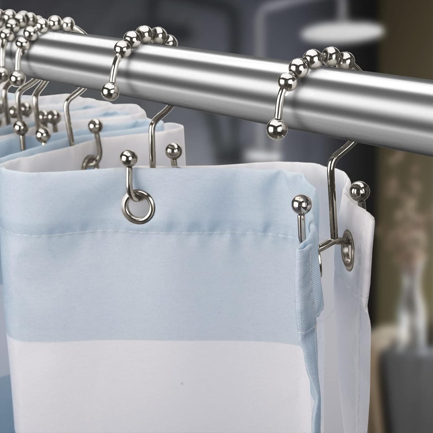 Titanker Shower Curtain Hooks Rings, Rust Resistant Metal Double Glide Shower Hooks Rings for Bathroom Shower Rods Curtains, Set of 12 Hooks - Nickel