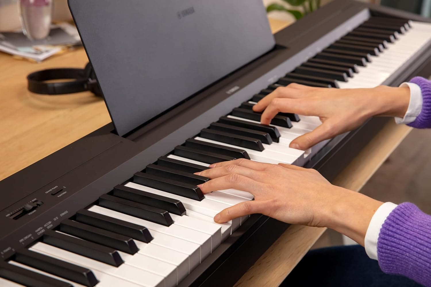 Yamaha 88-Key Digital Piano with Weighted Keys, Compact Design, Bluetooth, Keyboard, Music Rest, Sustain Foot Switch, and Built-in Speakers for Home Practice or Travel P145BT