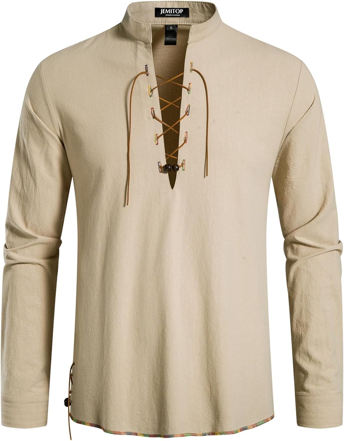 Men's Pure Cotton Renaissance Lace Up Shirt | Long Sleeve, Retro, Pirate, Medieval, Viking, Costume, Vintage, Vampire, Halloween, Cosplay, Clothing