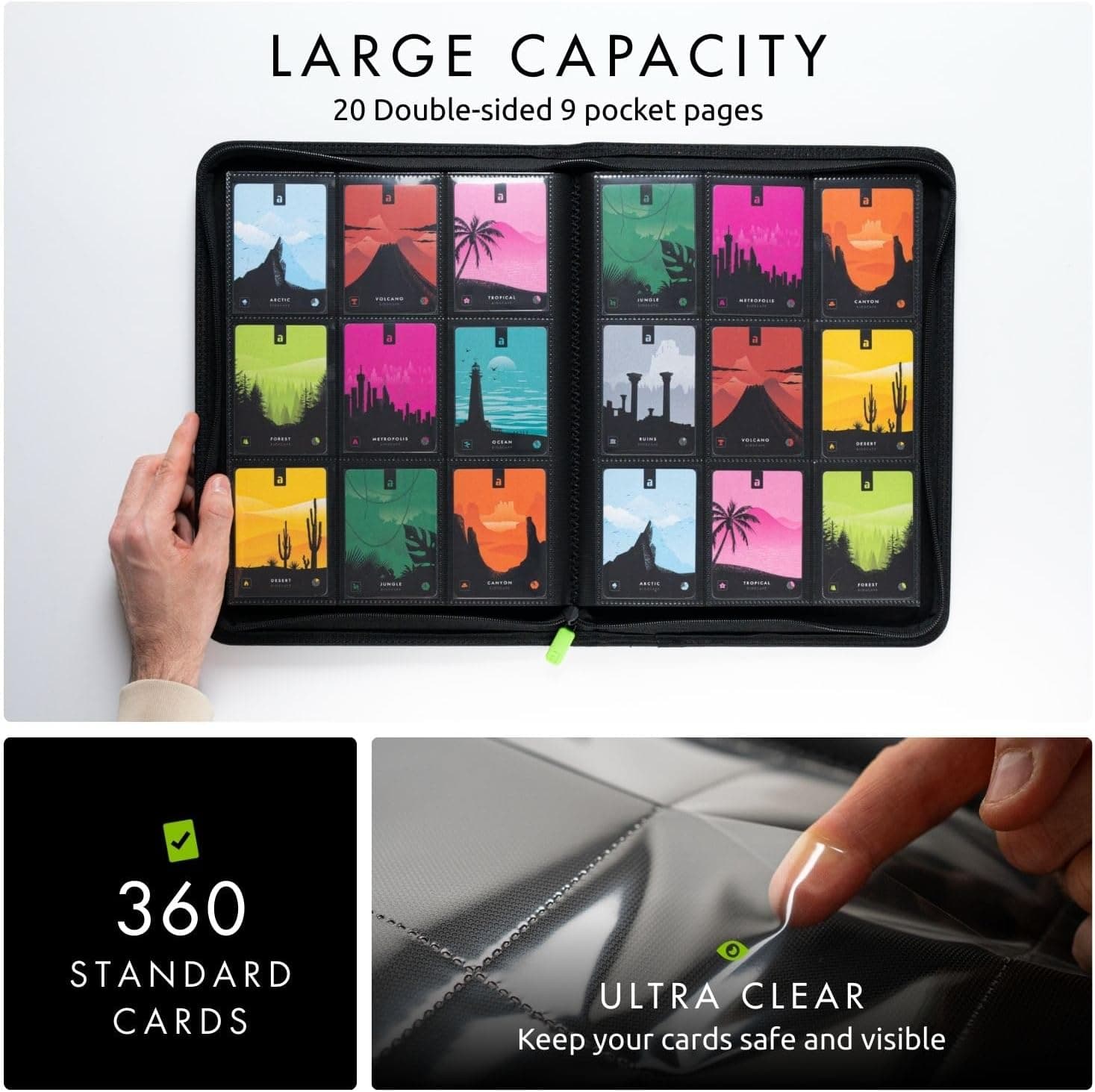 Vault X 9 Pocket Zip Trading Card Binder 360 Cards Exo-Tec (Black) | Holds 360 standard-size TCG cards in 20 side-loading 9-pocket pages. Padded, water-resistant Exo-Tec cover.