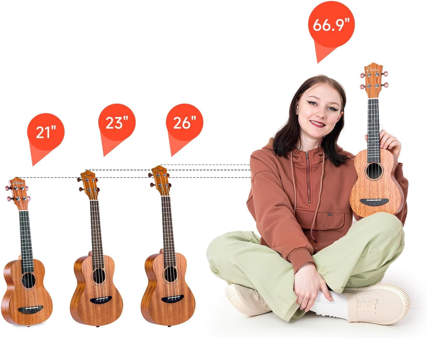Donner Concert Ukulele Beginner Mahogany 23 Inch Ukelele Kit with Free Online Lesson Gig Bag Strap Nylon String Tuner Picks Cloth DUC-1 Gift Choice