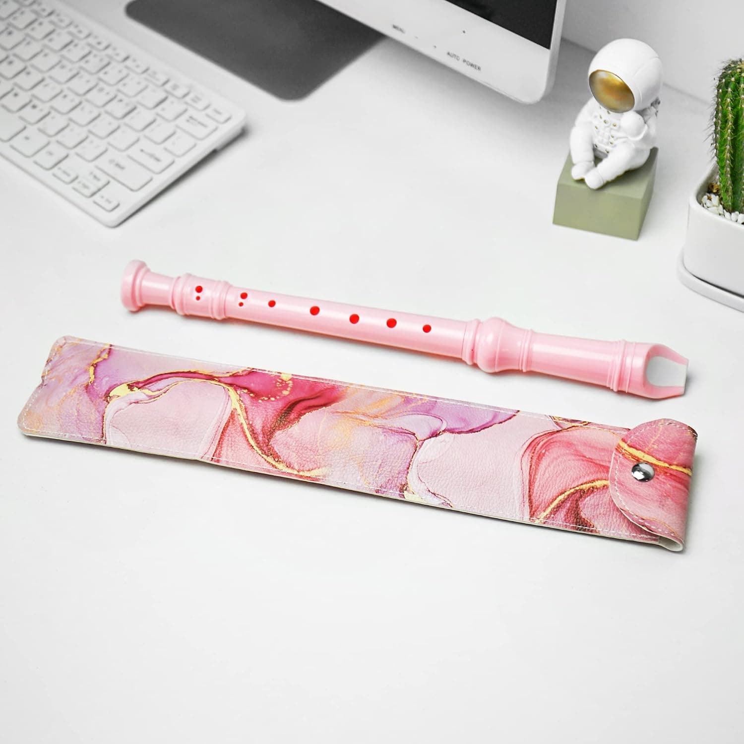Recorder Instrument for Beginner Adults,8-Hole Soprano Descant Recorder Music Flute with with Cleaning Rod & Leather Case For Home Entertainment(2-Pink Splash-ink）