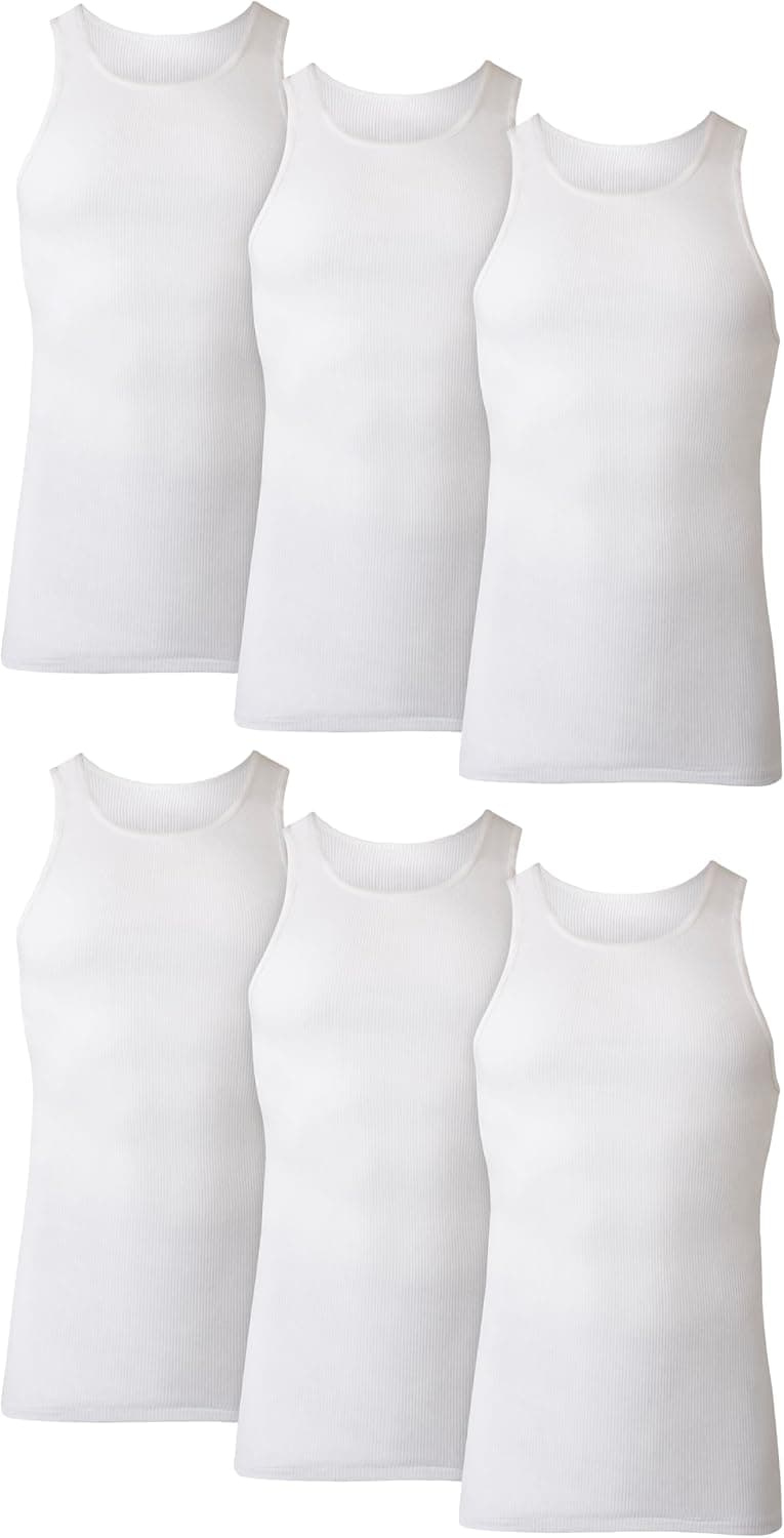 Hanes Men's Tank Undershirt Pack, Cotton Tank Undershirt, Moisture-Wicking, Breathable, White or Grey/Black, Multi-Pack