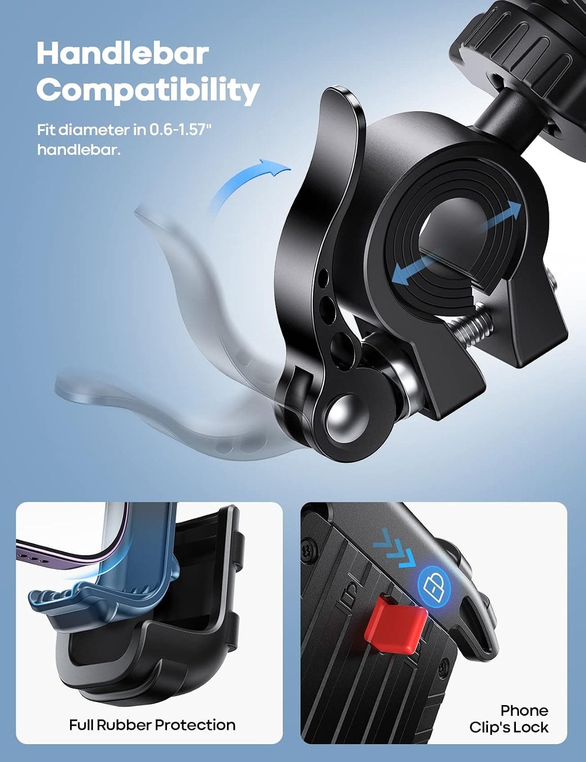 Lamicall Bike Phone Holder Motorcycle Mount - One-Hand Operation, Lockable | 360° Rotation Handlebar Clamp for 4.7-6.8" iPhone 17 Pro Max Air, Rubber Protect, Road Mountain Bike E-Bike Scooter Holder