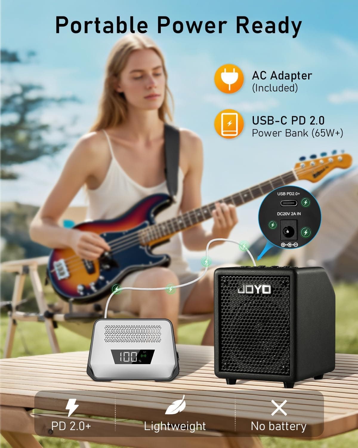 JOYO 30W Bass Amp Portable Combo Amplifier 4" Speaker with Bluetooth 5.1 + OTG Direct Recording | 3-Band EQ + Compressor | Headphone Practice for Bassist Livestream Solo Gigs (Vibe Cube BA-30, Black)