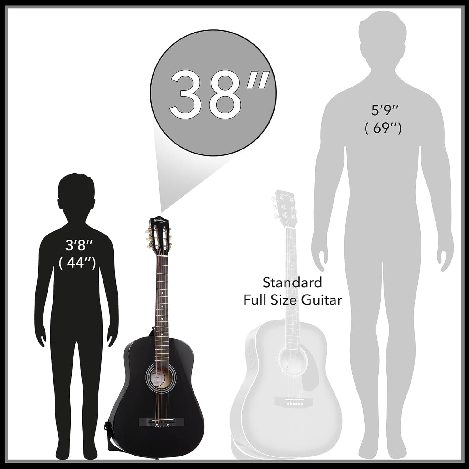 Ashthorpe 38-inch Beginner Acoustic Guitar (Black), Starter Kit with Gig Bag, Extra Strings, Strap, Picks, and Lessons