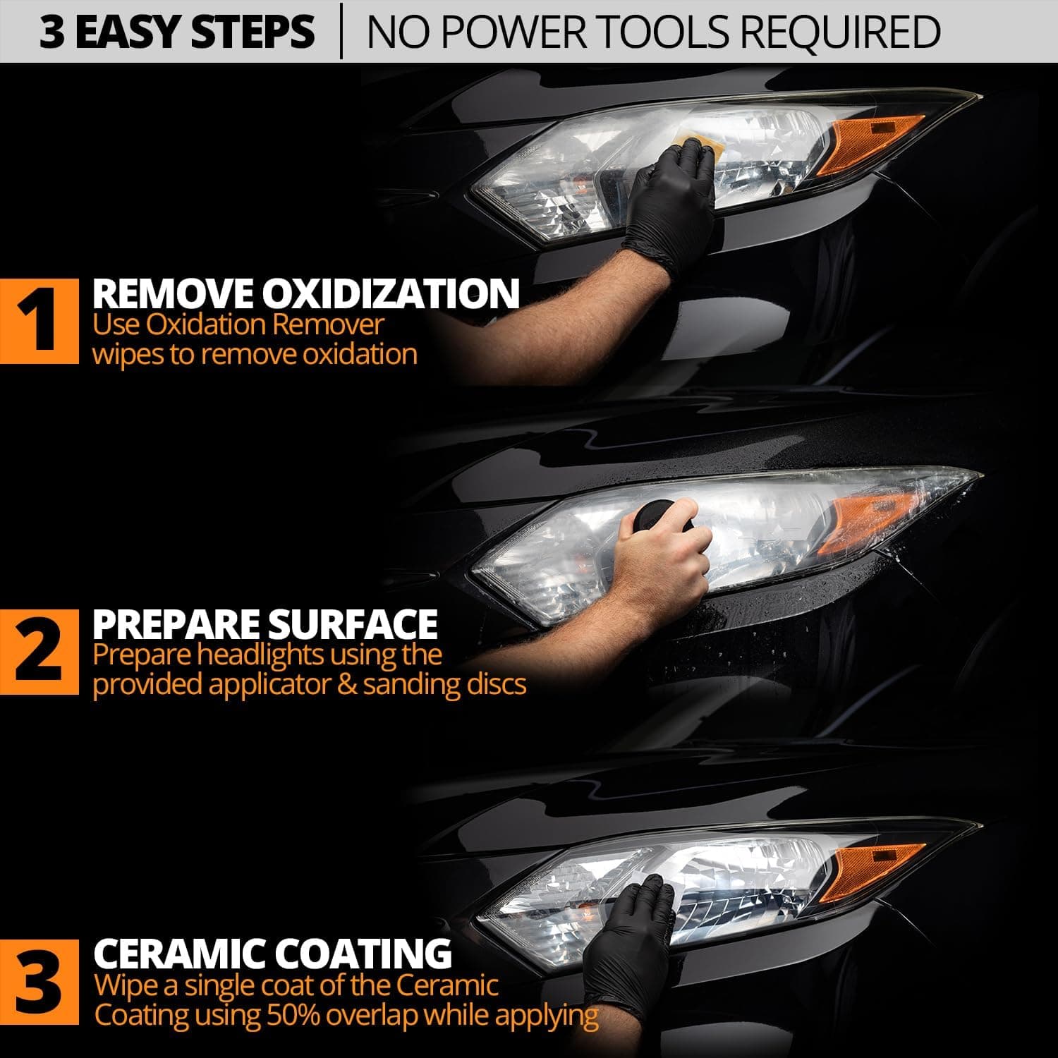 CERAKOTE® Ceramic Headlight Restoration Kit, No Power Tools, 10 Wipe Kit | Restores clouded, yellowed headlights, ceramic UV protection, 3-step wipe system, no power tools needed