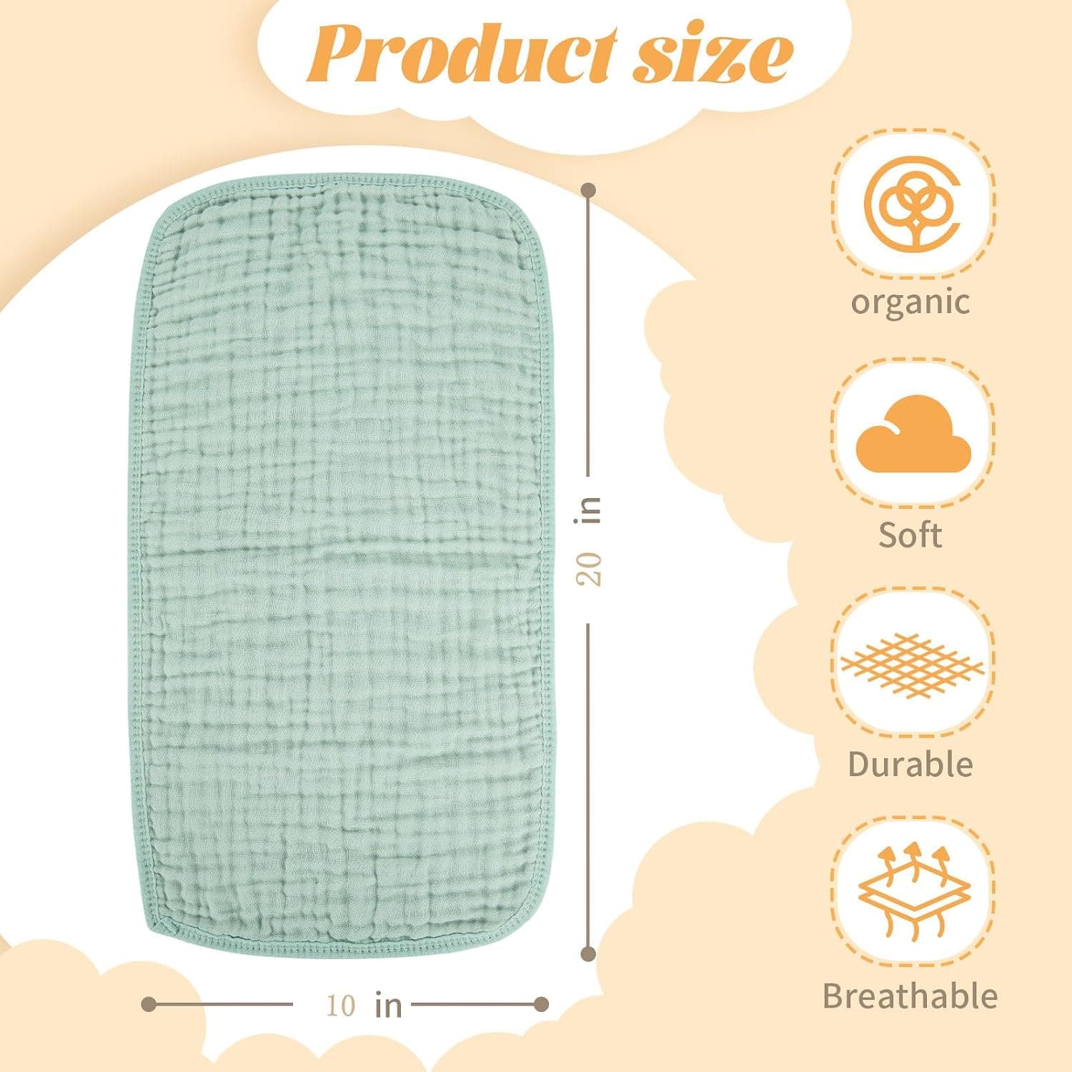 MIGIOL Baby Burp Cloths 100% Cotton Newborn Muslin Burp Cloths 10x20 inches Baby Essentials Blue & Green 5-Pack