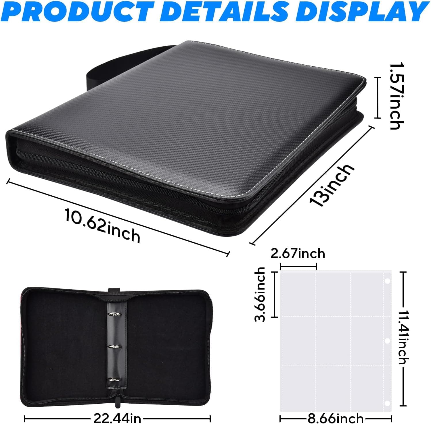 Portable 9-Pocket Trading Card Binder, Holds 1080 Cards with 60 Removable Double-Sided Sleeves, Baseball Card Binder Card Storage Organizer Album for Boys, Girls, Sports & Game Cards