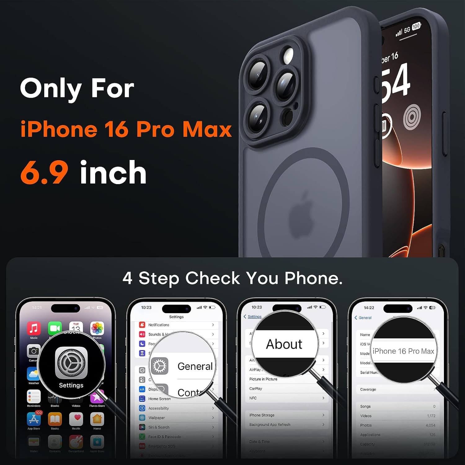 TOCOL for iPhone 16 Pro Max Case, Compatible with MagSafe, Black | Built-in Magnets, Full Camera & Military-Grade Protection, Anti-Slip Shockproof Translucent Matte Back Phone Cover