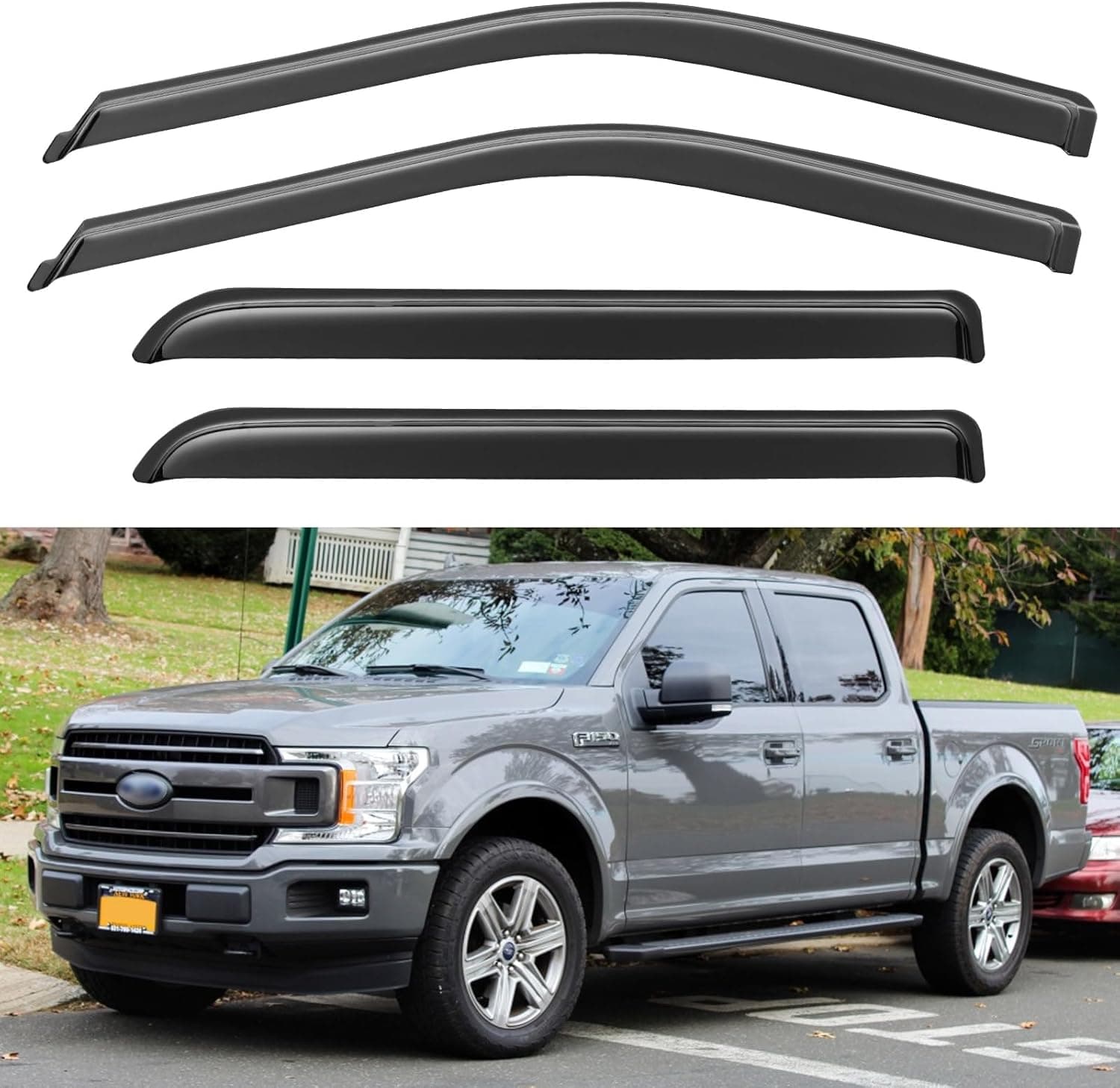 Window Visors Rain Guards for 2015-2026 Ford F150 Crew/SuperCrew Cab | Out-Channel Window Vent Wind Deflectors Visors Shades Protectors for 2017-2026 F250 F350 F450 F550 Super Duty & F-150 Raptor