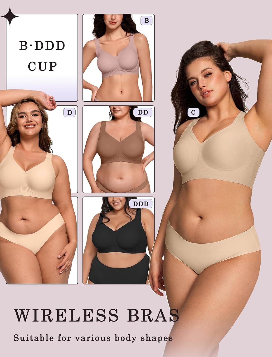 OEAK Womens Wireless Jelly Bras Plus Size Support Push Up Comfortable Bra | no underwire,full coverage,for large breast,minimizer bra,seamless,tshirt bras,everyday bra