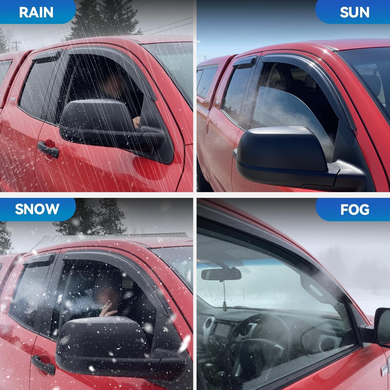 Window Visors Rain Guards for 2015-2026 Ford F150 Crew/SuperCrew Cab | Out-Channel Window Vent Wind Deflectors Visors Shades Protectors for 2017-2026 F250 F350 F450 F550 Super Duty & F-150 Raptor