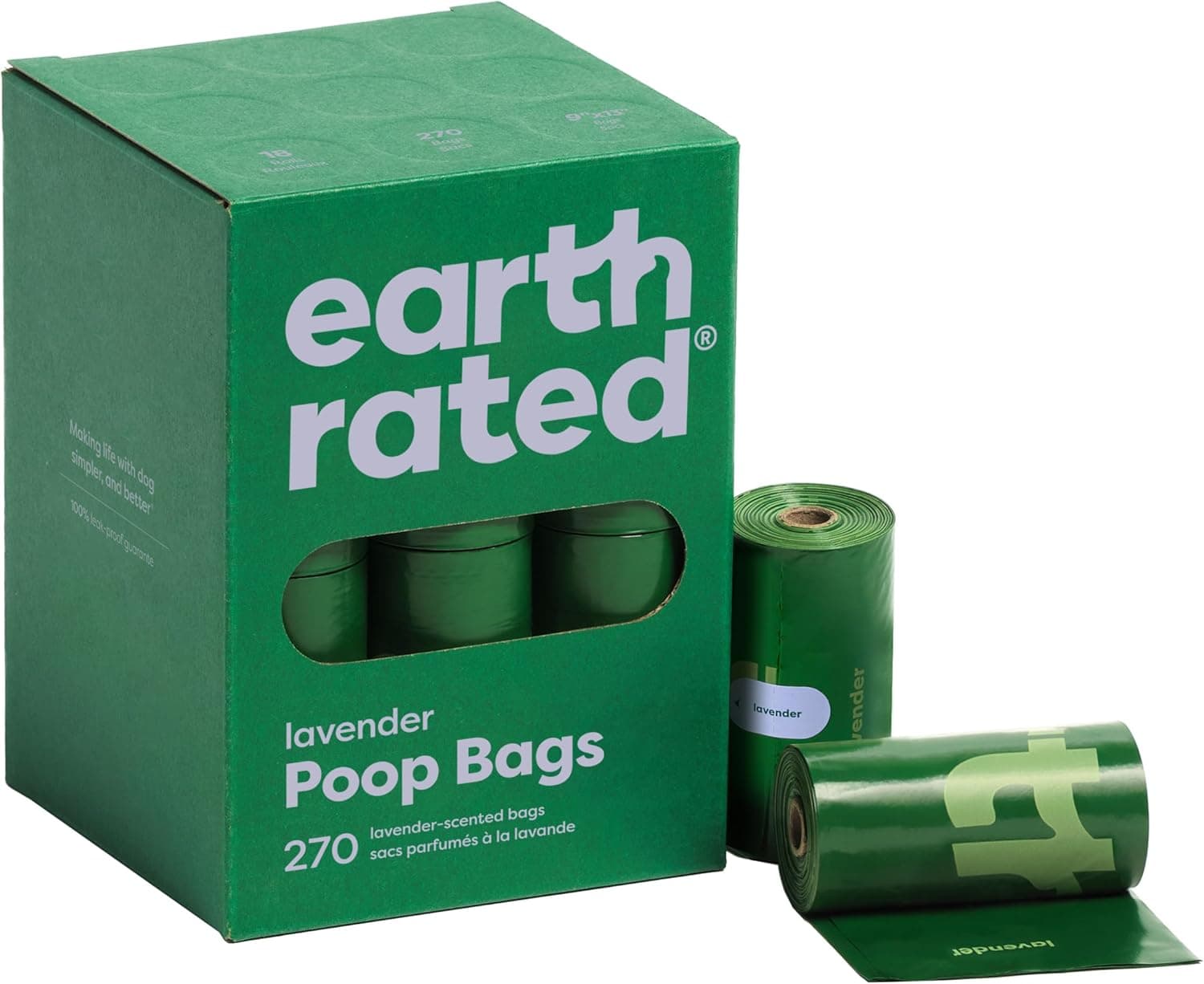 Earth Rated Dog Poop Bags on Refill Rolls, 270 Bags, Lavender | Guaranteed Leak Proof and Extra Thick Waste Bag Refill Rolls