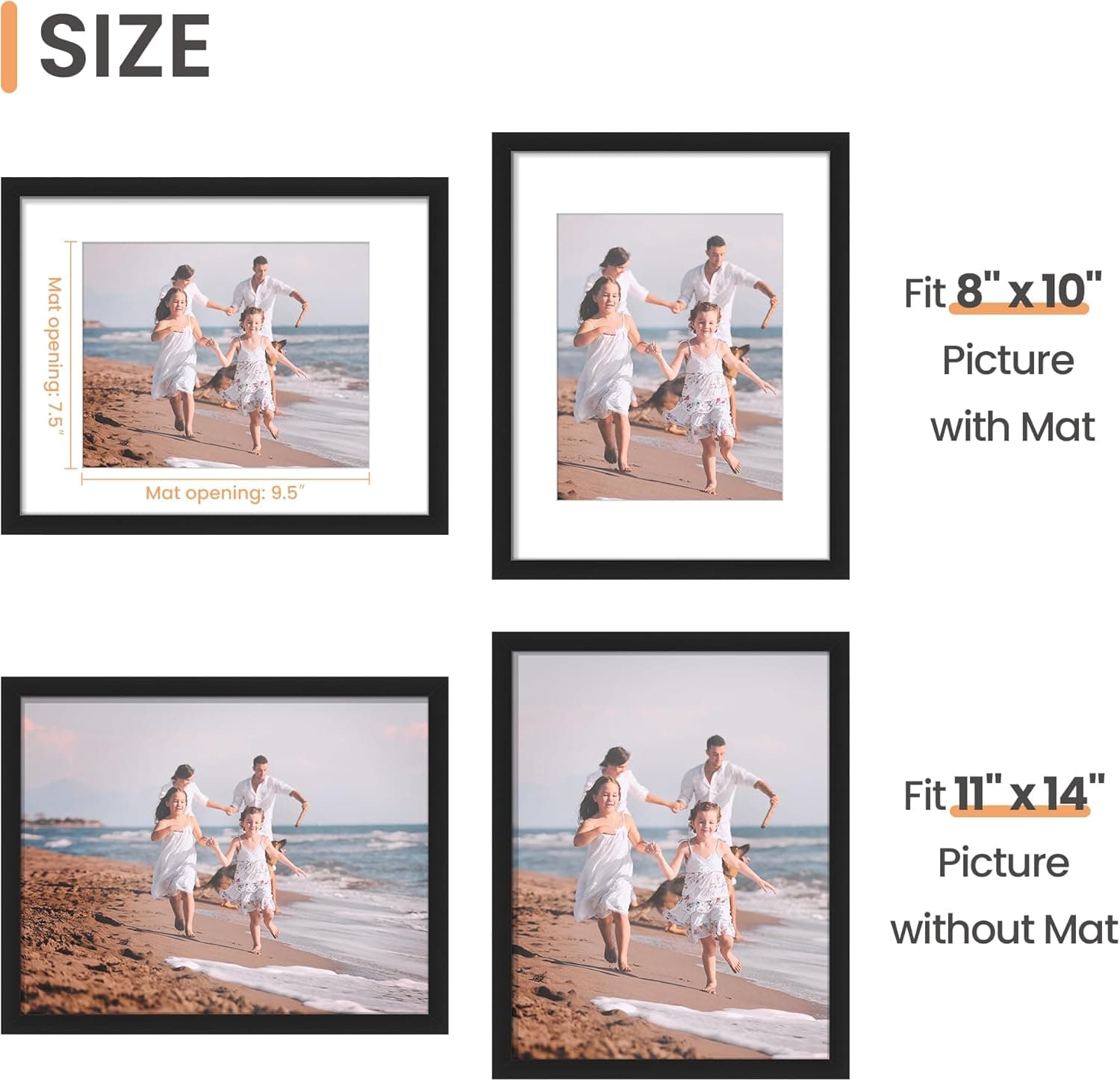 upsimples 11x14 Picture Frame, Wall Decor Photo Frames, Black 1 Pack | 11 x 14 Frame, 8x10 Frame with Mat for Gallery Wall, Family, Baby, Dog, Dorm, Christmas