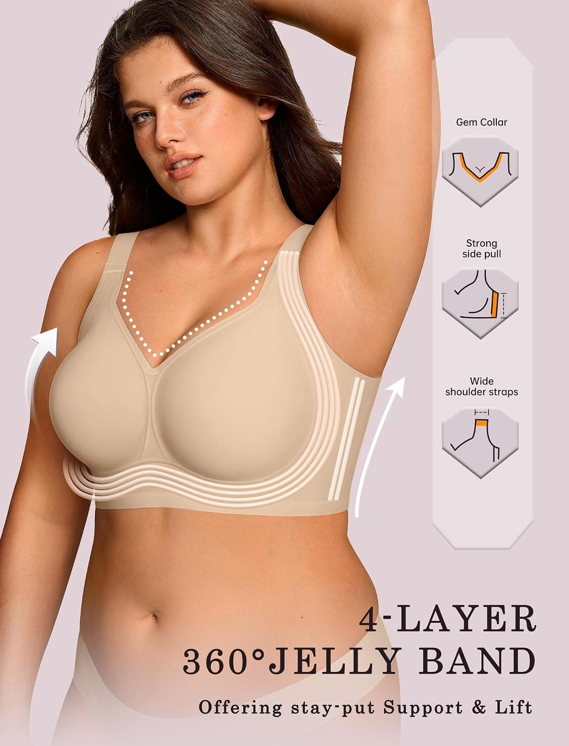 OEAK Womens Wireless Jelly Bras Plus Size Support Push Up Comfortable Bra | no underwire,full coverage,for large breast,minimizer bra,seamless,tshirt bras,everyday bra