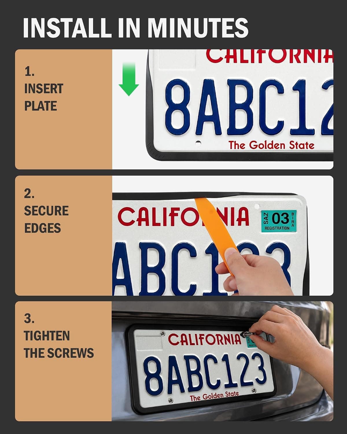 Aujen Silicone License Plate Frames Black, 2 Pack Car License Plate Frame, Universal US Black License Plate Holders Brackets Rust-Proof, Weather & Rattle-Proof, Car Accessories | US Car Universal, Black License Plate Cover Protector Brackets Rust-Proof, Weather & Rattle-Proof, Car Accessories, 12" x 6"