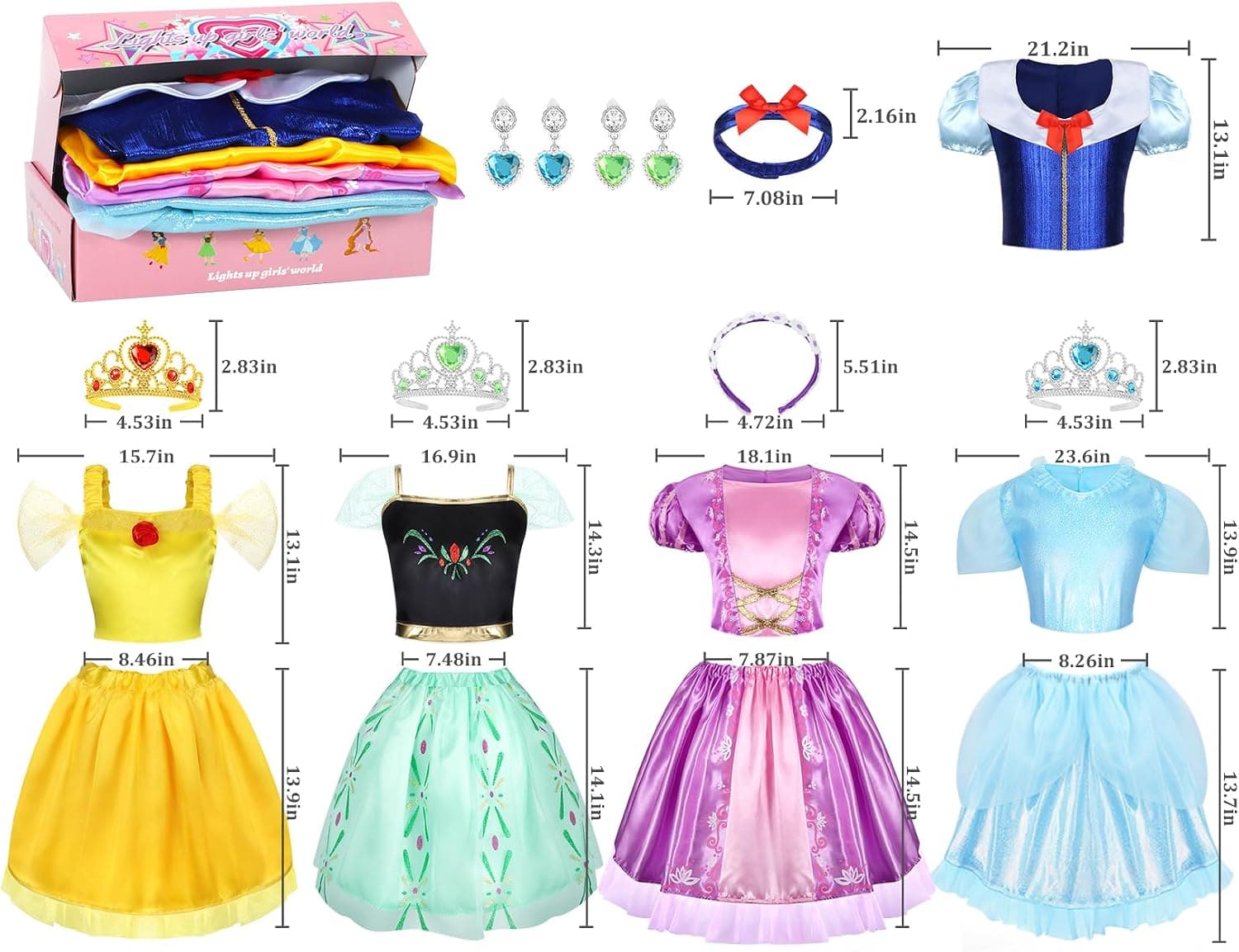 LIMIROLER Princess Dress Up Clothes for Little Girl Role Play Costume Gift Set Princess Dress Up Toys for Toddler Girls