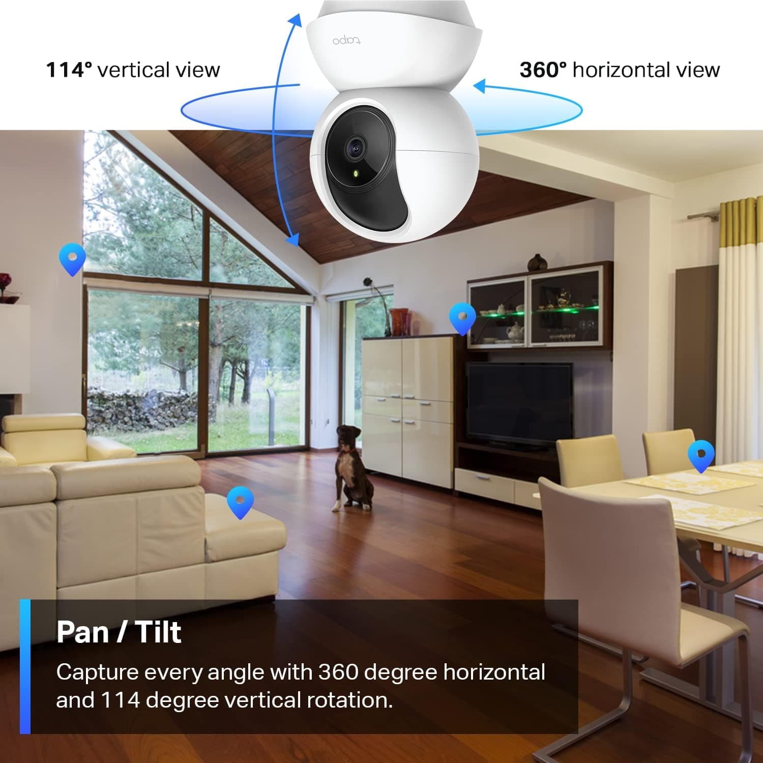 Tapo TP-Link 2K Pan Tilt Security Camera for Baby Monitor, Dog Camera w/Motion Detection, 2-Way Audio Siren, Night Vision, Cloud &SD Card Storage (Up to 256 GB), Works with Alexa & Google Home (C210)