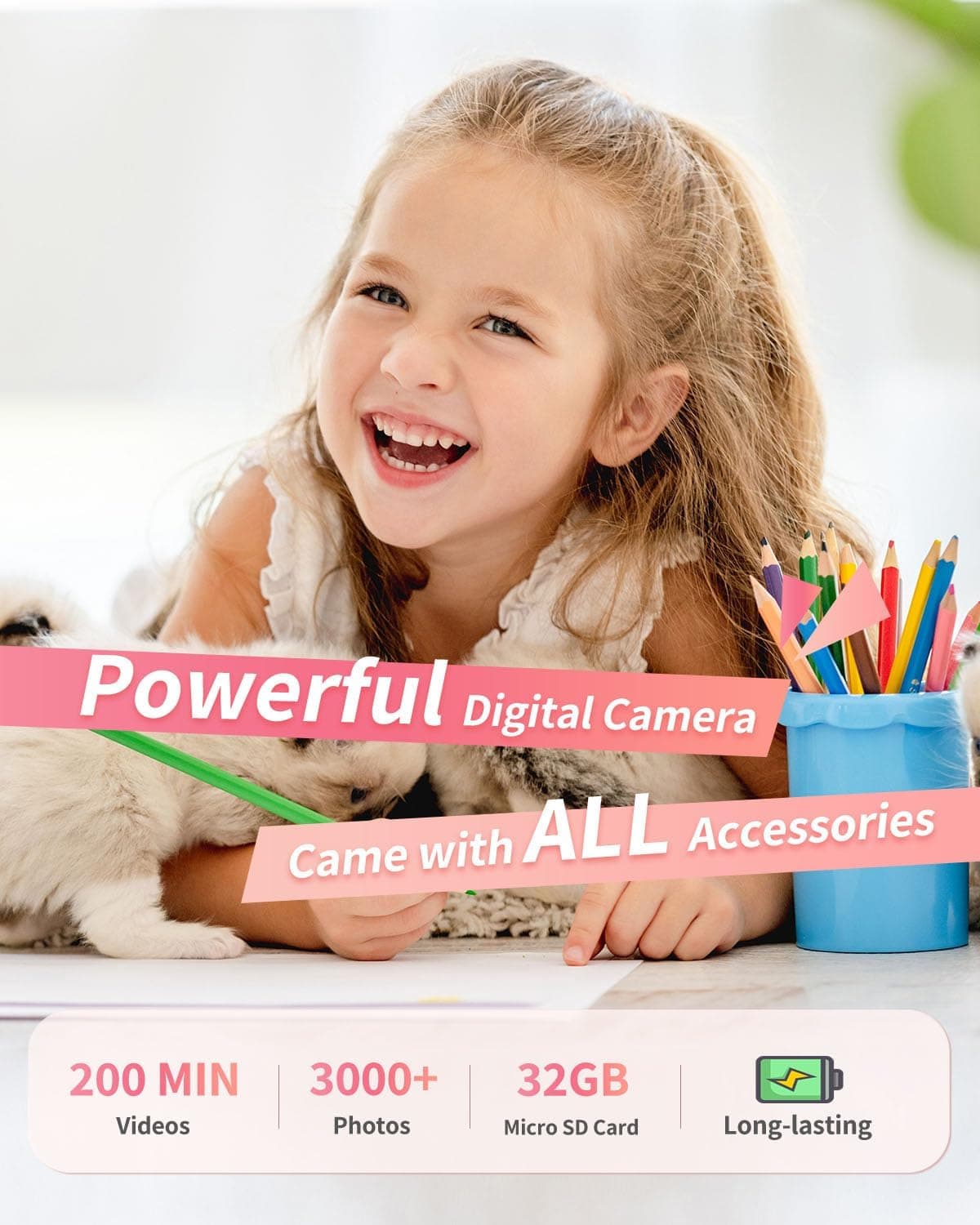 Lecran Digital Camera, FHD 1080P Point and Shoot Camera for Kids Teens Pink | with 32GB Card, Filters 16X Zoom Anti-Shake Date Stamp, Compact Small Camera Christmas Birthday Gift for Boys Girls Starters