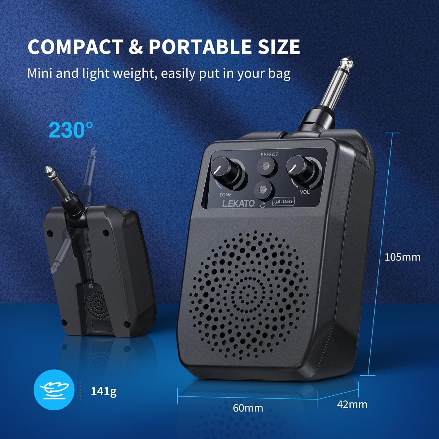 LEKATO Mini Electric Guitar Amp 5W, Portable Guitar Amp Bluetooth with Built-in 4 Effects, Clean Distortion Overdrive Reverb, Rechargeable Small Amplifier for Practice, Black (JA-05G)